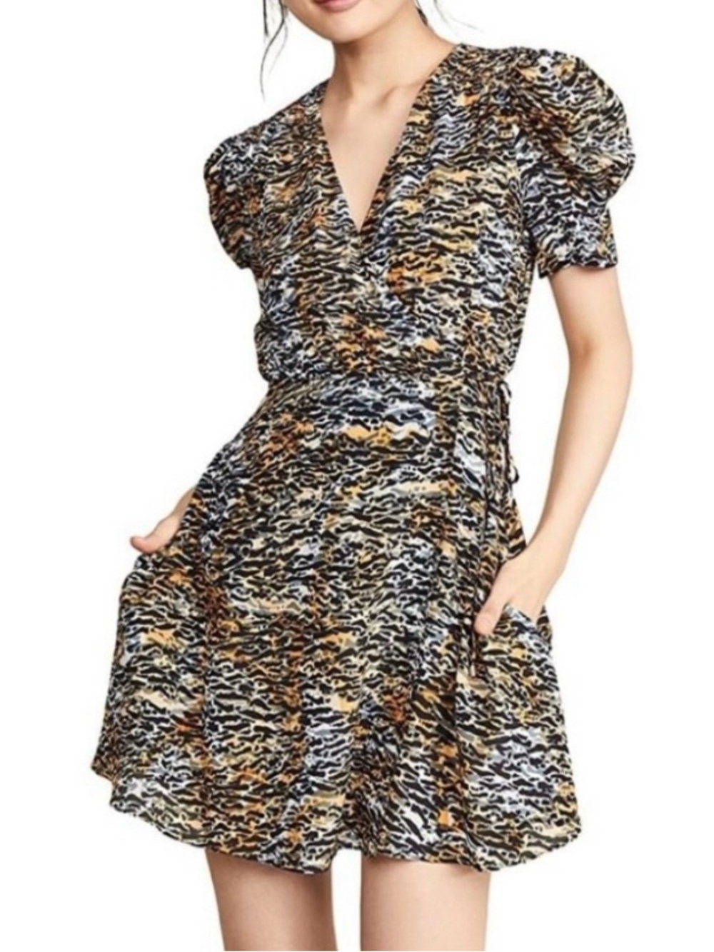 SALONI Lea Multicolor Silk Print Wrap Mini Dress Size Small